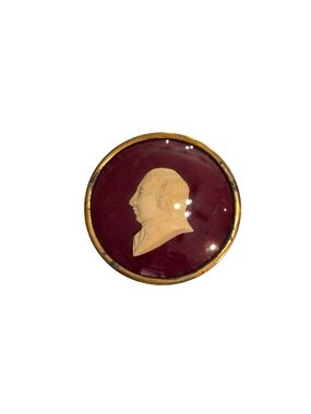 Antique Wax Plaque in Burgundy and Brass Trim